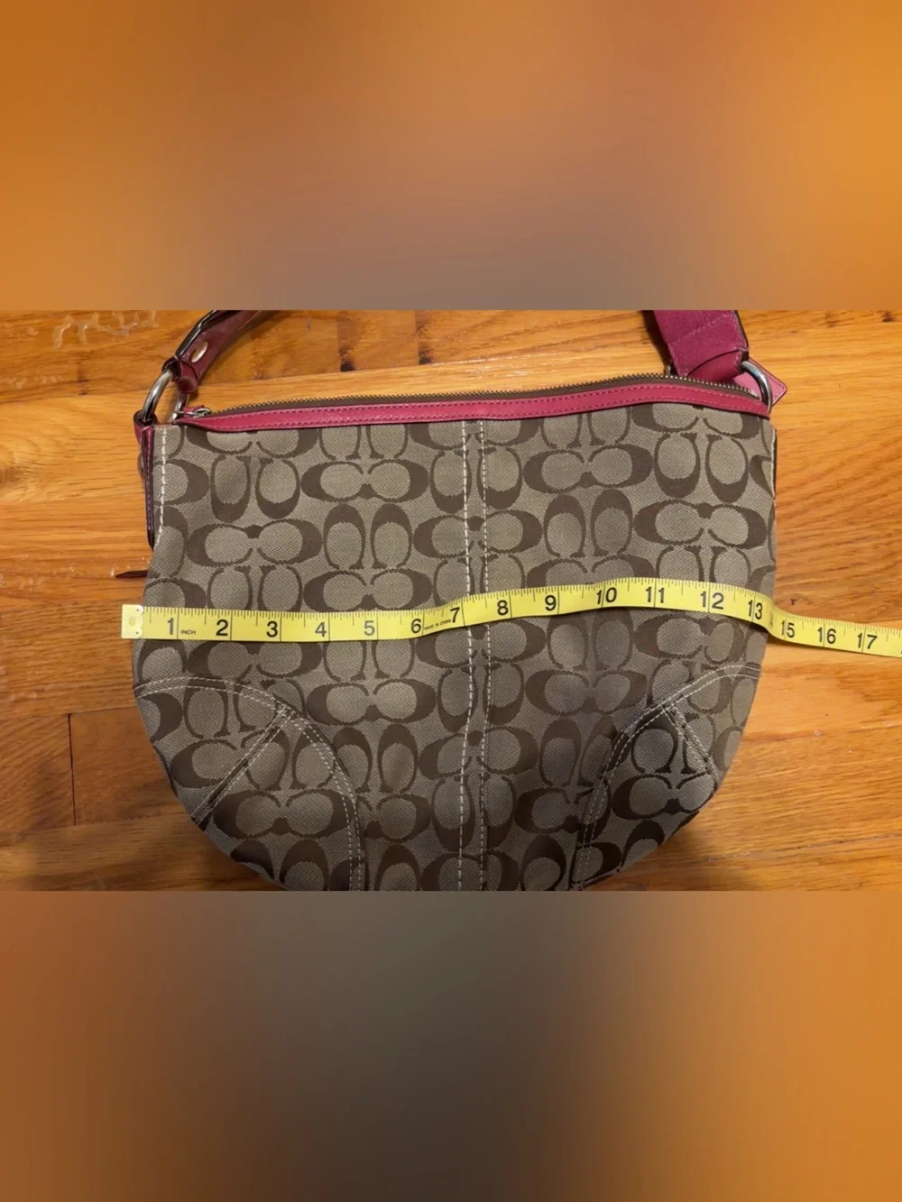 Coach Signature Canvas Shoulder Bag in Pink and Tan